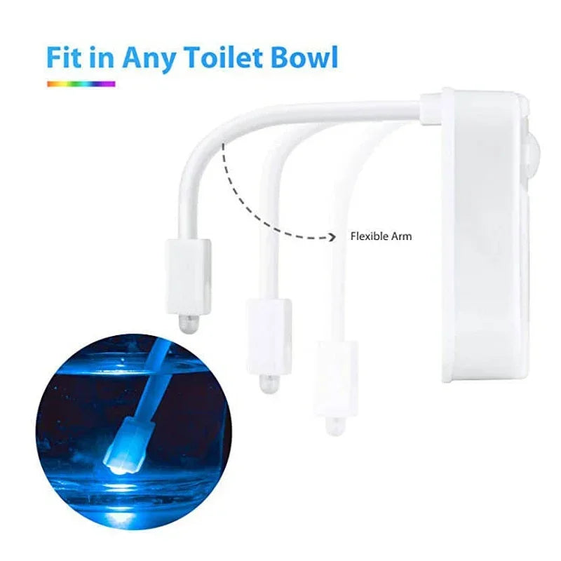 Flexible arm LED light for toilet bowl with universal fit