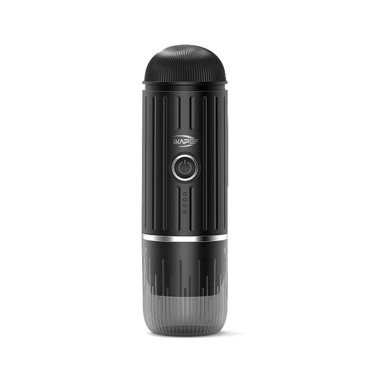 Portable electric espresso maker featuring 19-bar pressure, rechargeable 7500mAh battery, suitable for hiking, camping, and home use, with hot and cold water options for versatile coffee brewing