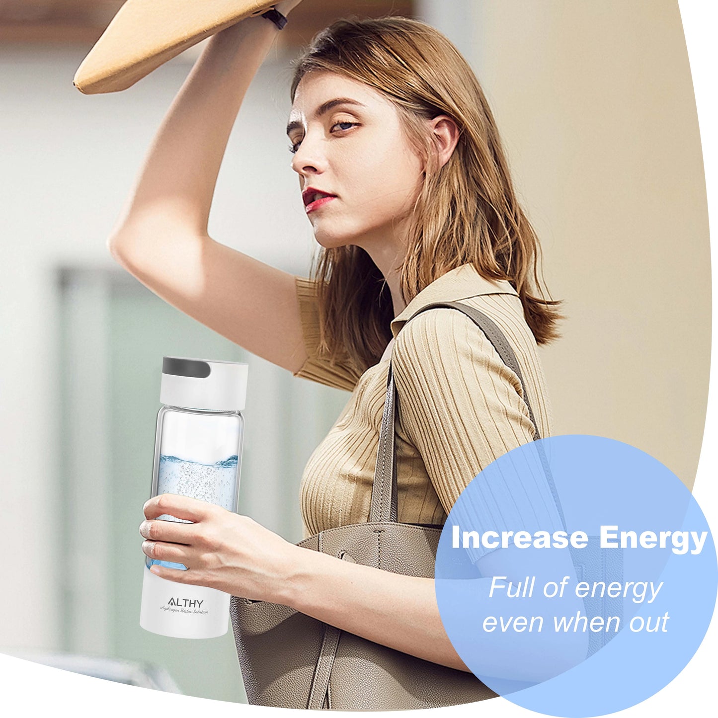 ALTHY Hydrogen Water Generator Bottle – Glass Cup with DuPont SPE & PEM Dual-Chamber Ionizer – Includes H₂ Inhalation Device – Portable Hydrogen-Rich Water Maker