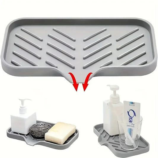 Durable, heat-resistant silicone sink tray designed to keep countertops dry and organized