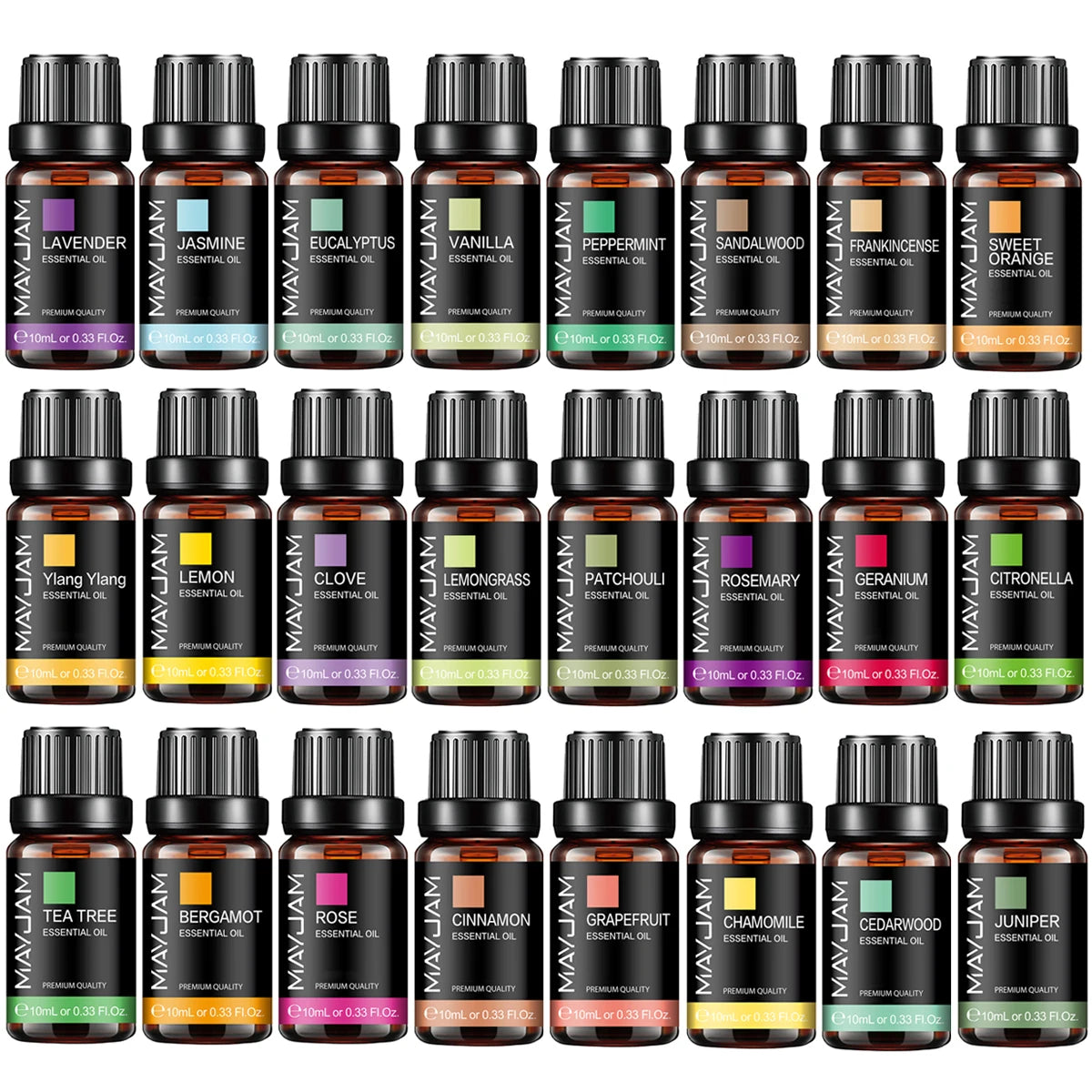 MAYJAM 10ml Essential Oils Set – Lavender, Jasmine, Eucalyptus, Vanilla & More