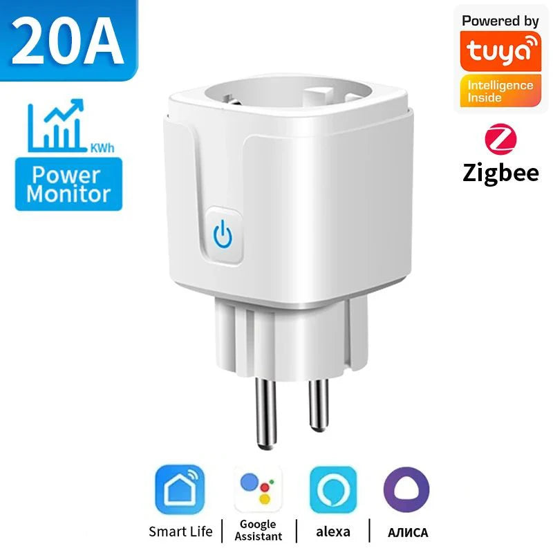 TNCE Tuya Smart Plug EU 16A/20A – WiFi & Zigbee Socket with Power Monitoring, Timer Function, Voice Control – Compatible with Alexa & Google Home