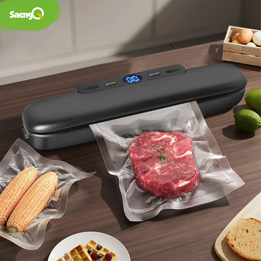 SaengQ Vacuum Sealer Machine – Food Saver with 10 Free Vacuum Bags | Household Food Preservation & Packaging