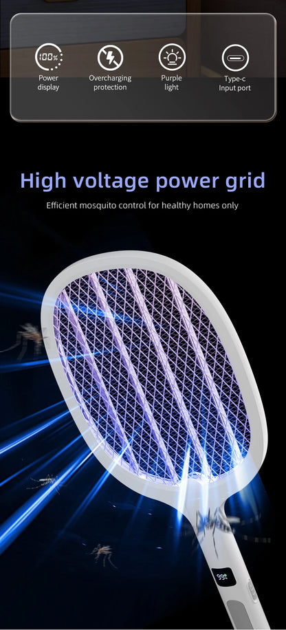 Electric Fly Swatter & Mosquito Trap Lamp – Handheld, Rechargeable, Safe Insect Killer for Home, Office, Patio & Camping