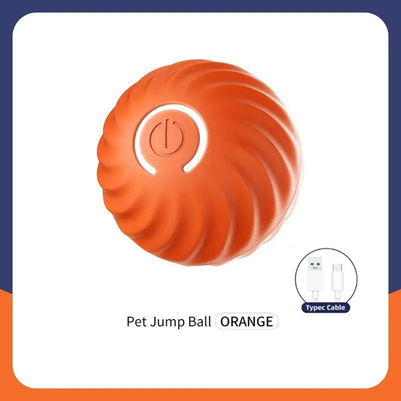 A smart interactive pet ball featuring USB rechargeability, automatic bouncing and rolling motion designed for dogs and cats to enhance playtime and mental stimulation