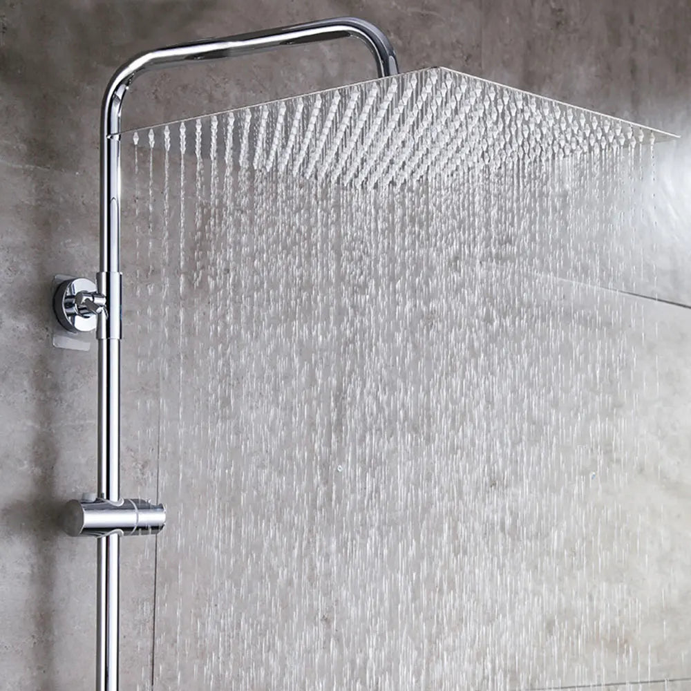 Stainless steel rainfall shower head with large square design and adjustable water pressure