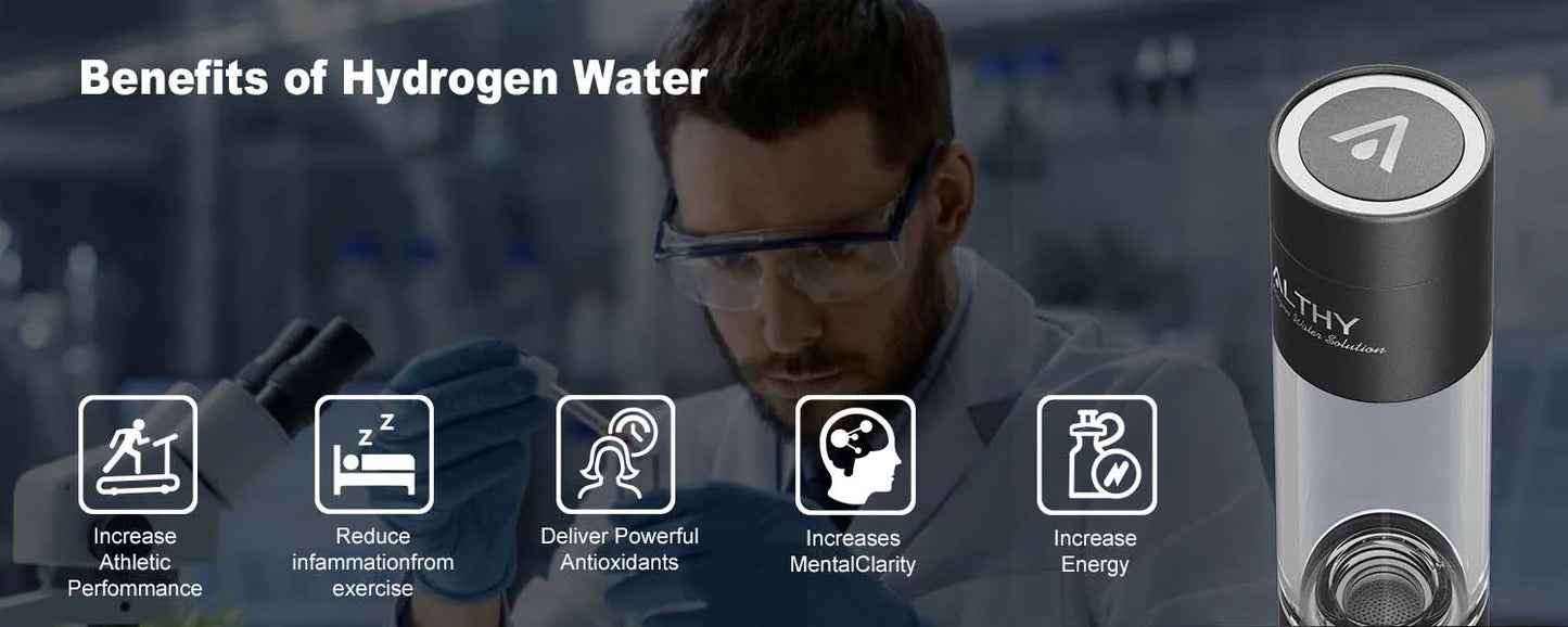 ALTHY Performance Molecular Hydrogen Water Bottle – DuPont SPE & PEM Dual-Chamber Ionizer with Charging & Time Display – High-Concentration H₂ Generator (Up to 5000ppb)