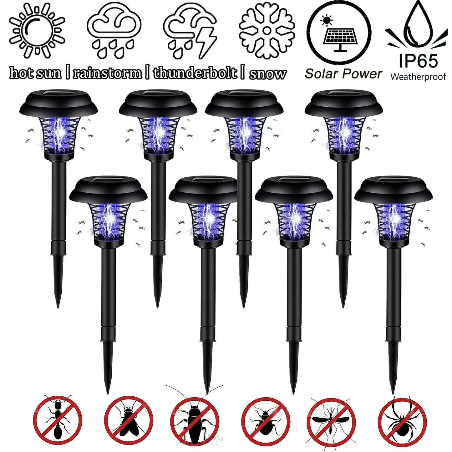 Solar-Powered Mosquito Zapper Lamp – Waterproof Insect Killer with 2 Light Modes & Safety Net for Lawn & Outdoor Use