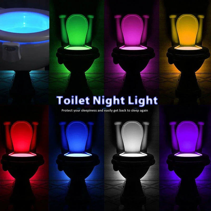 Toilet bowl LED light with 8 color options and motion sensor