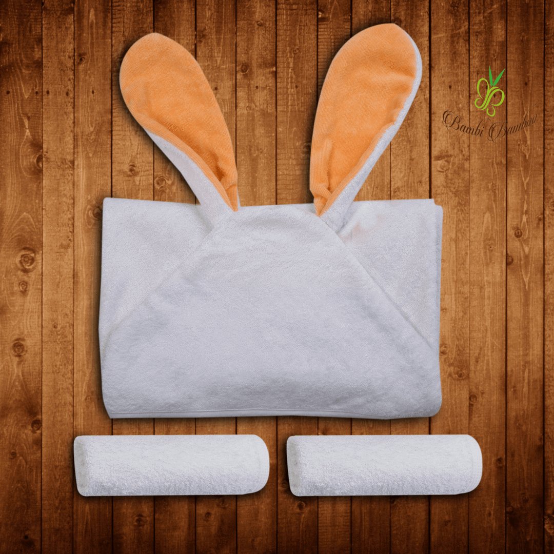 Bunny Hooded Towel + 2 Washcloths - WRLDEU SHOP