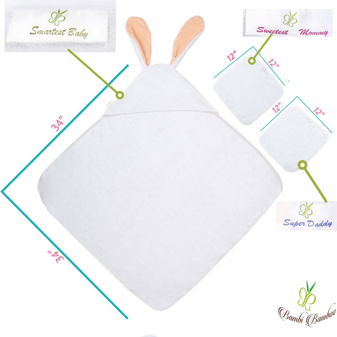 Bunny Hooded Towel + 2 Washcloths - WRLDEU SHOP