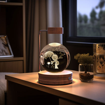 Beautiful crystal ball night light illuminating the dark room with warm, soothing glow