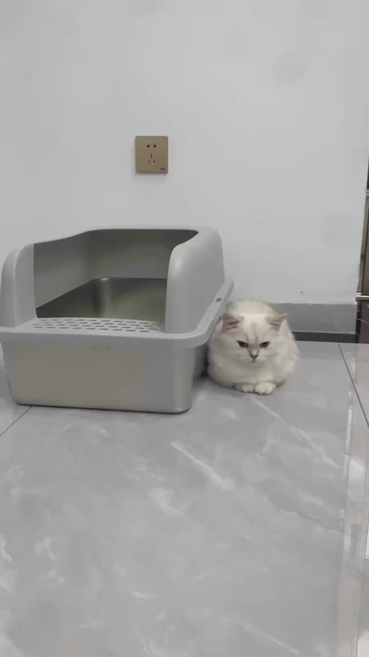 KEMORELA XL Stainless Steel Cat Litter Box with Lid – High Sided, Odor-Resistant, Easy-Clean Metal Pan for Large & Small Cats